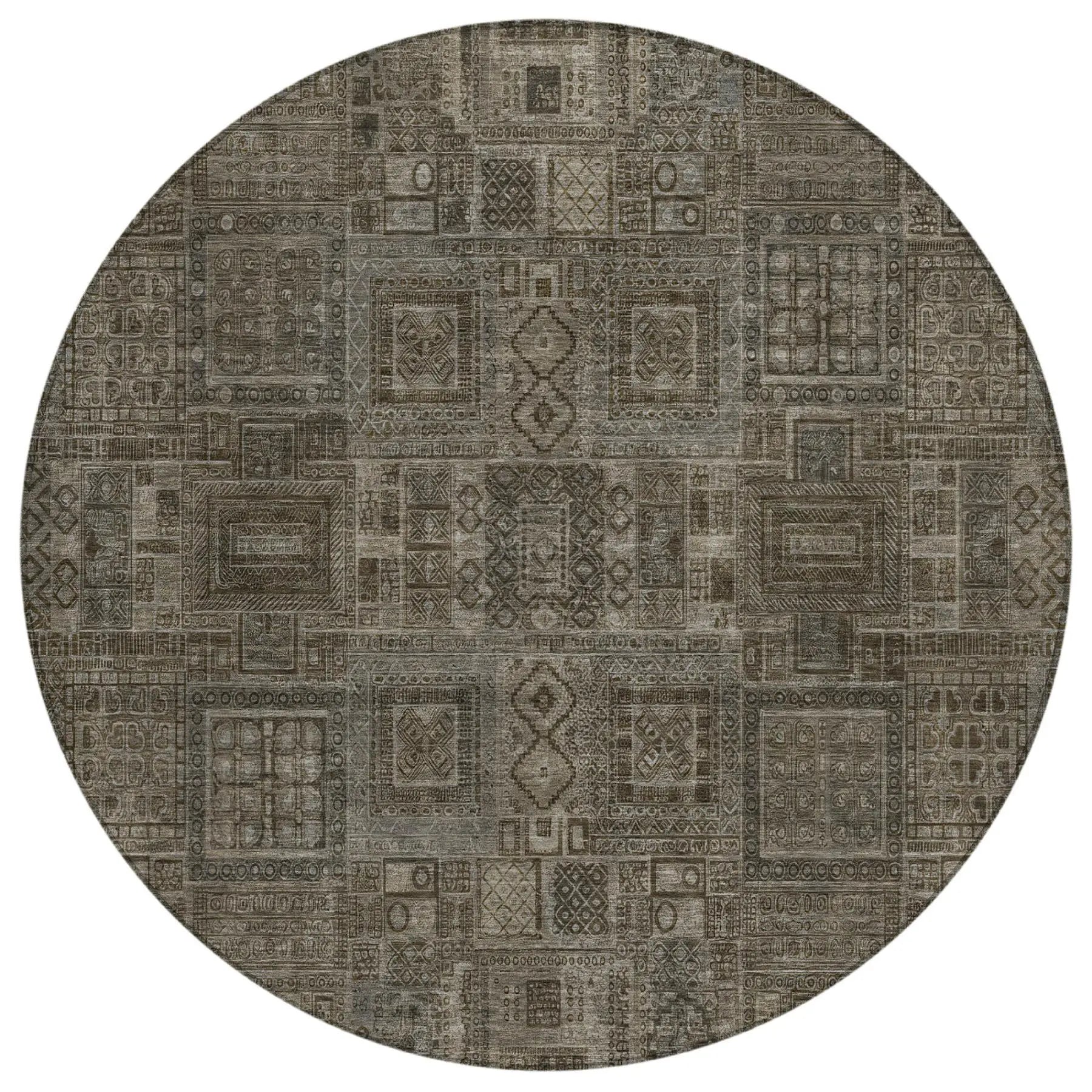 8' Granite Gray And Gray Round Oriental Washable Indoor Outdoor Area Rug Homeroots Outdoor