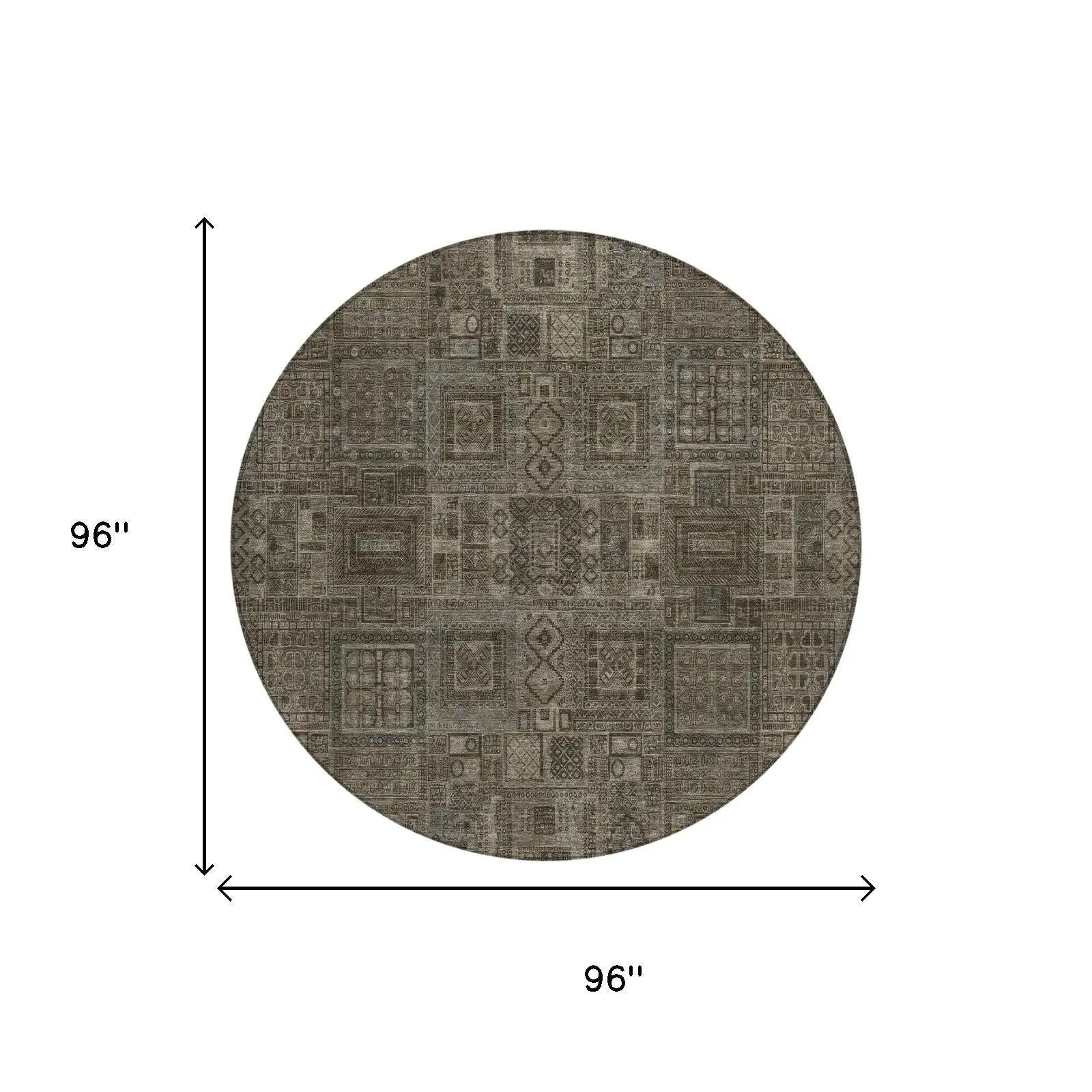 8' Granite Gray And Gray Round Oriental Washable Indoor Outdoor Area Rug Homeroots Outdoor