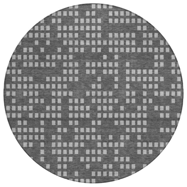 8' Graphite And Gray Round Abstract Washable Indoor Outdoor Area Rug Homeroots Outdoor
