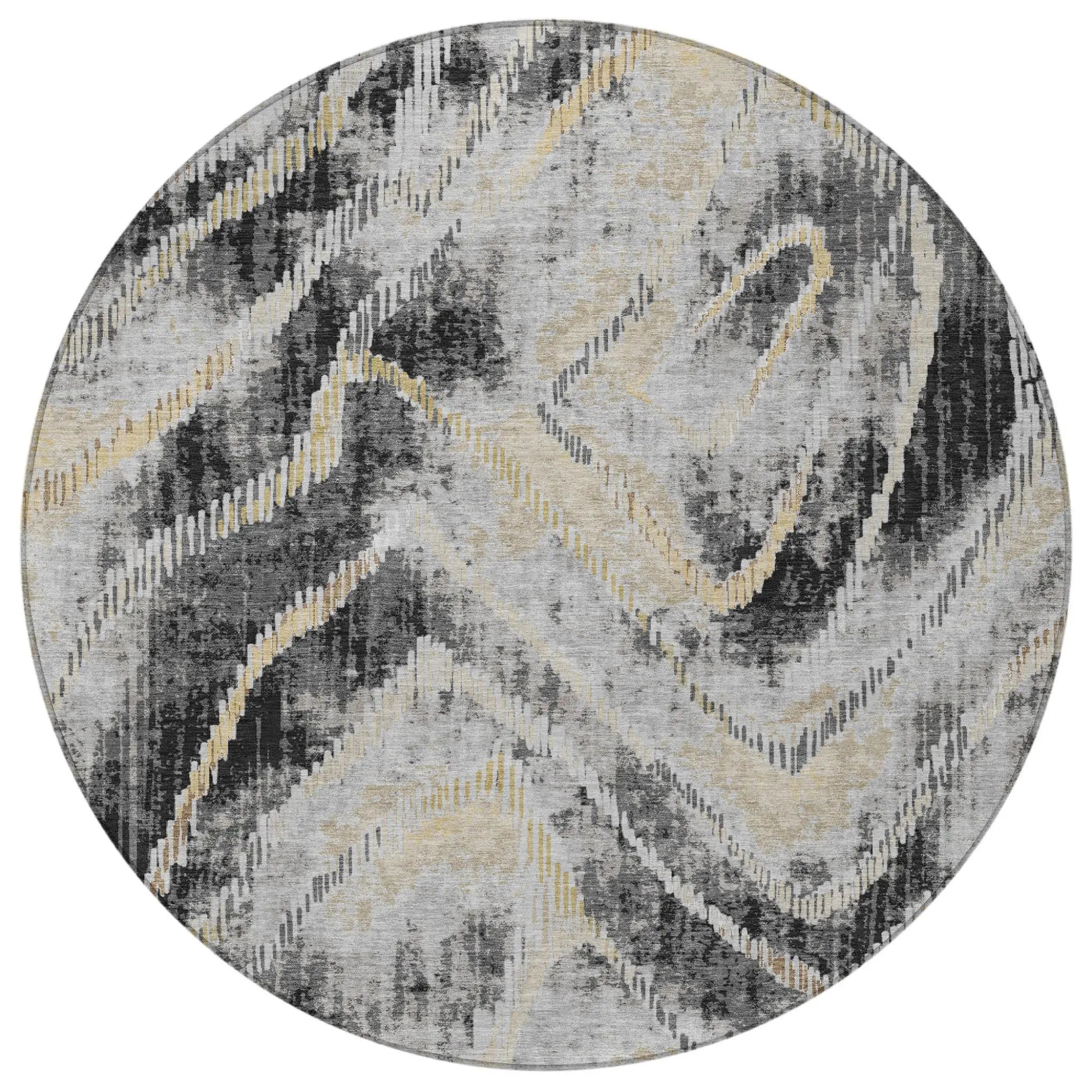 8' Graphite And Gray Round Abstract Washable Indoor Outdoor Area Rug Homeroots Outdoor