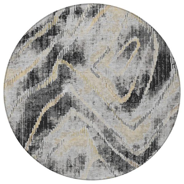 8' Graphite And Gray Round Abstract Washable Indoor Outdoor Area Rug Homeroots Outdoor