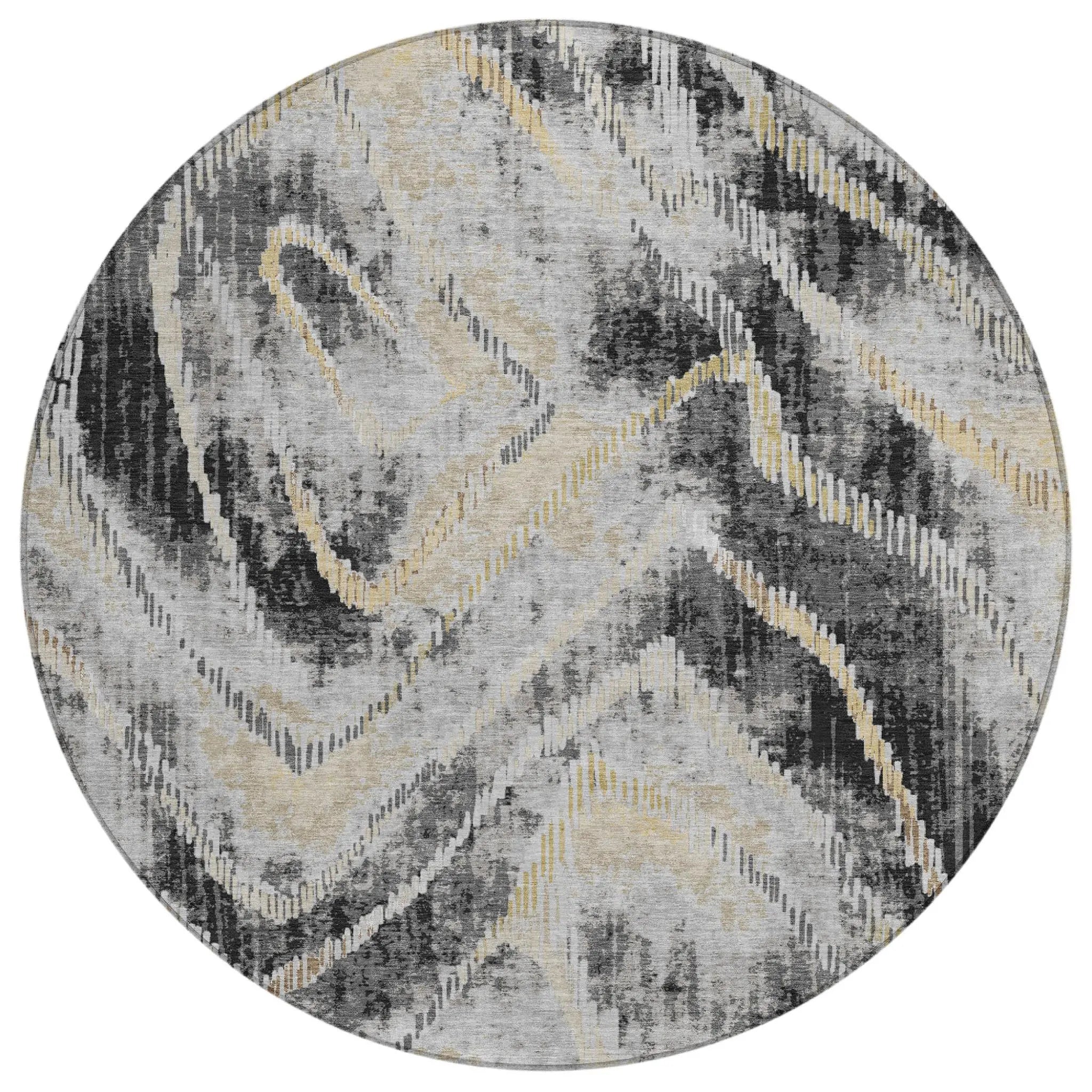 8' Graphite And Gray Round Abstract Washable Indoor Outdoor Area Rug Homeroots Outdoor