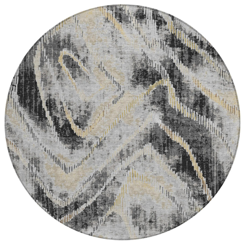 8' Graphite And Gray Round Abstract Washable Indoor Outdoor Area Rug Homeroots Outdoor