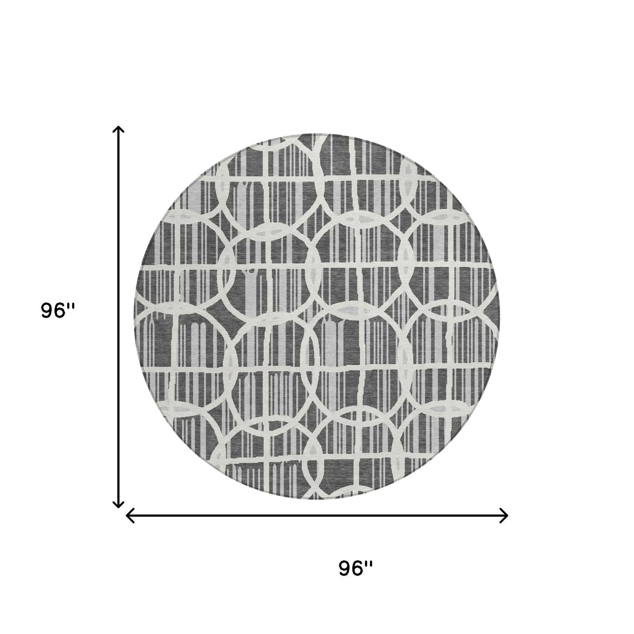 8' Graphite And Gray Round Geometric Washable Indoor Outdoor Area Rug Homeroots Outdoor
