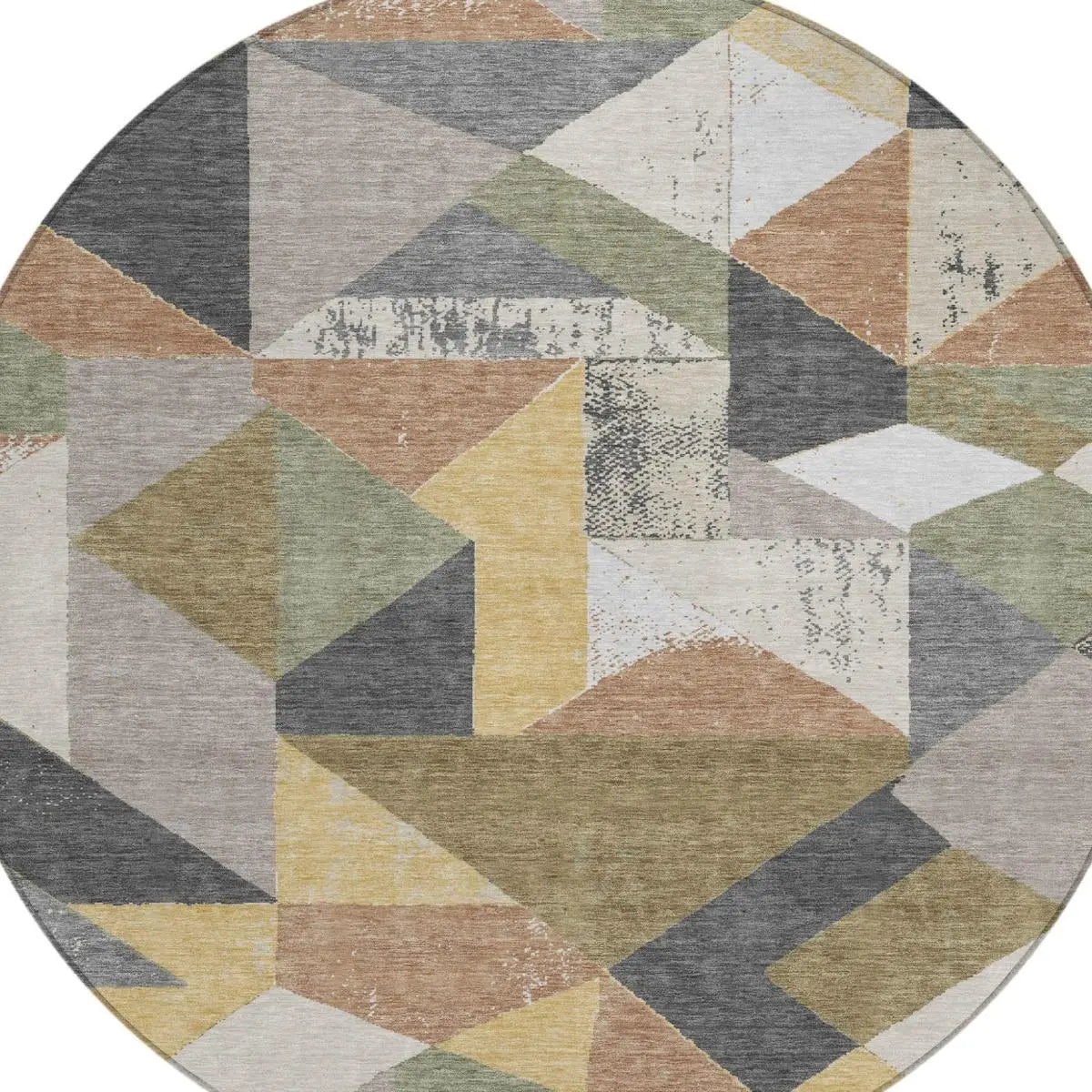 8' Graphite And Gray Round Geometric Washable Indoor Outdoor Area Rug Homeroots Outdoor