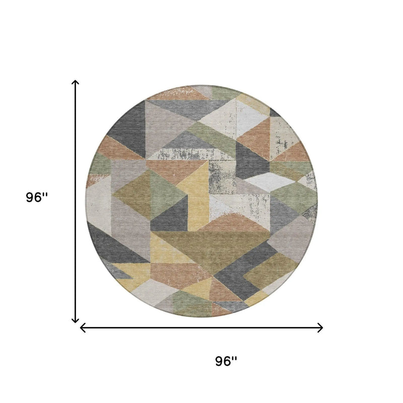 8' Graphite And Gray Round Geometric Washable Indoor Outdoor Area Rug Homeroots Outdoor
