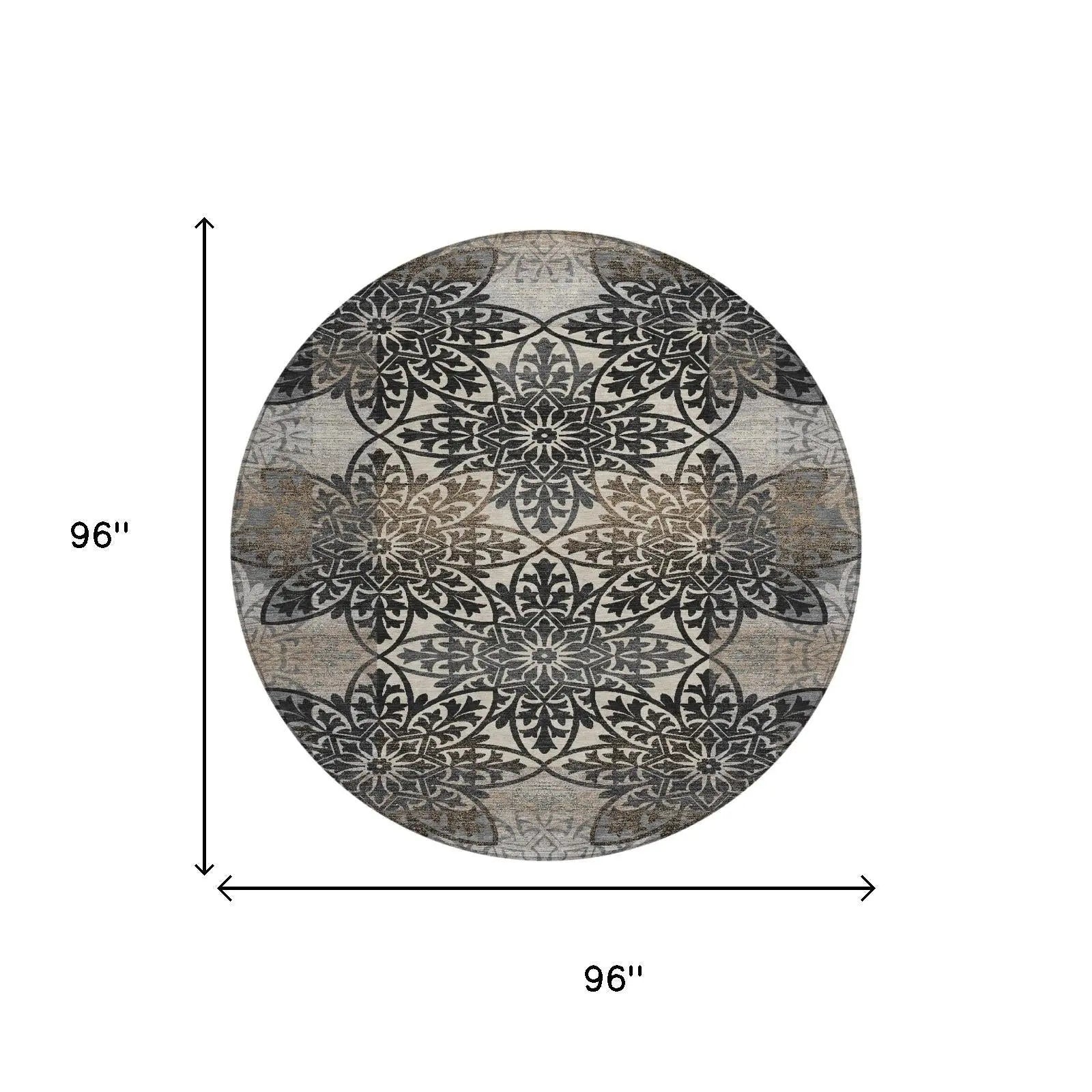 8' Graphite And Gray Round Oriental Washable Indoor Outdoor Area Rug Homeroots Outdoor