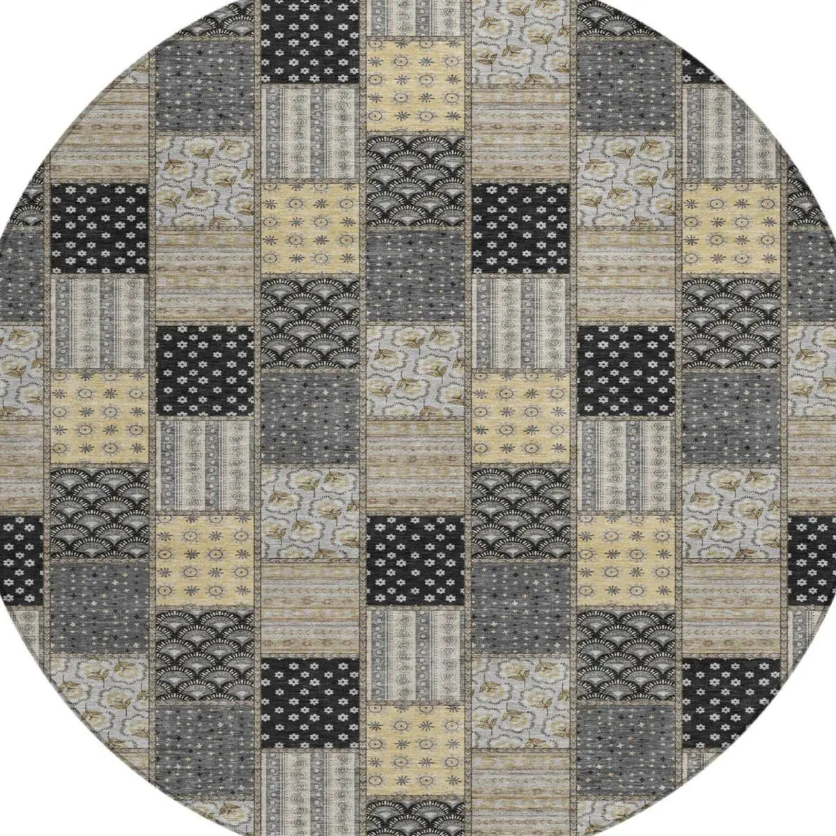 8' Graphite And Gray Round Patchwork Washable Indoor Outdoor Area Rug Homeroots Outdoor