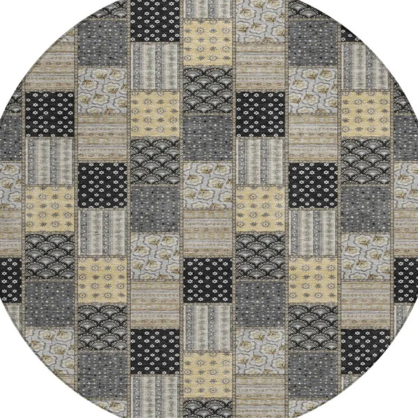 8' Graphite And Gray Round Patchwork Washable Indoor Outdoor Area Rug Homeroots Outdoor