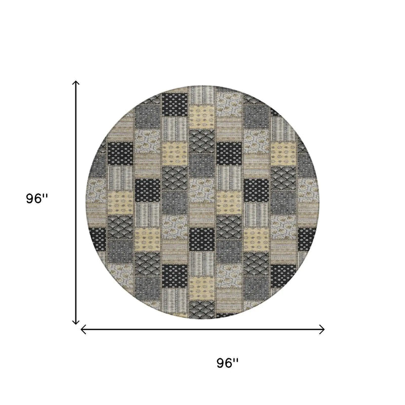 8' Graphite And Gray Round Patchwork Washable Indoor Outdoor Area Rug Homeroots Outdoor