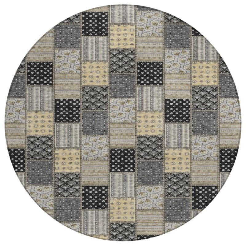 8' Graphite And Gray Round Patchwork Washable Indoor Outdoor Area Rug Homeroots Outdoor