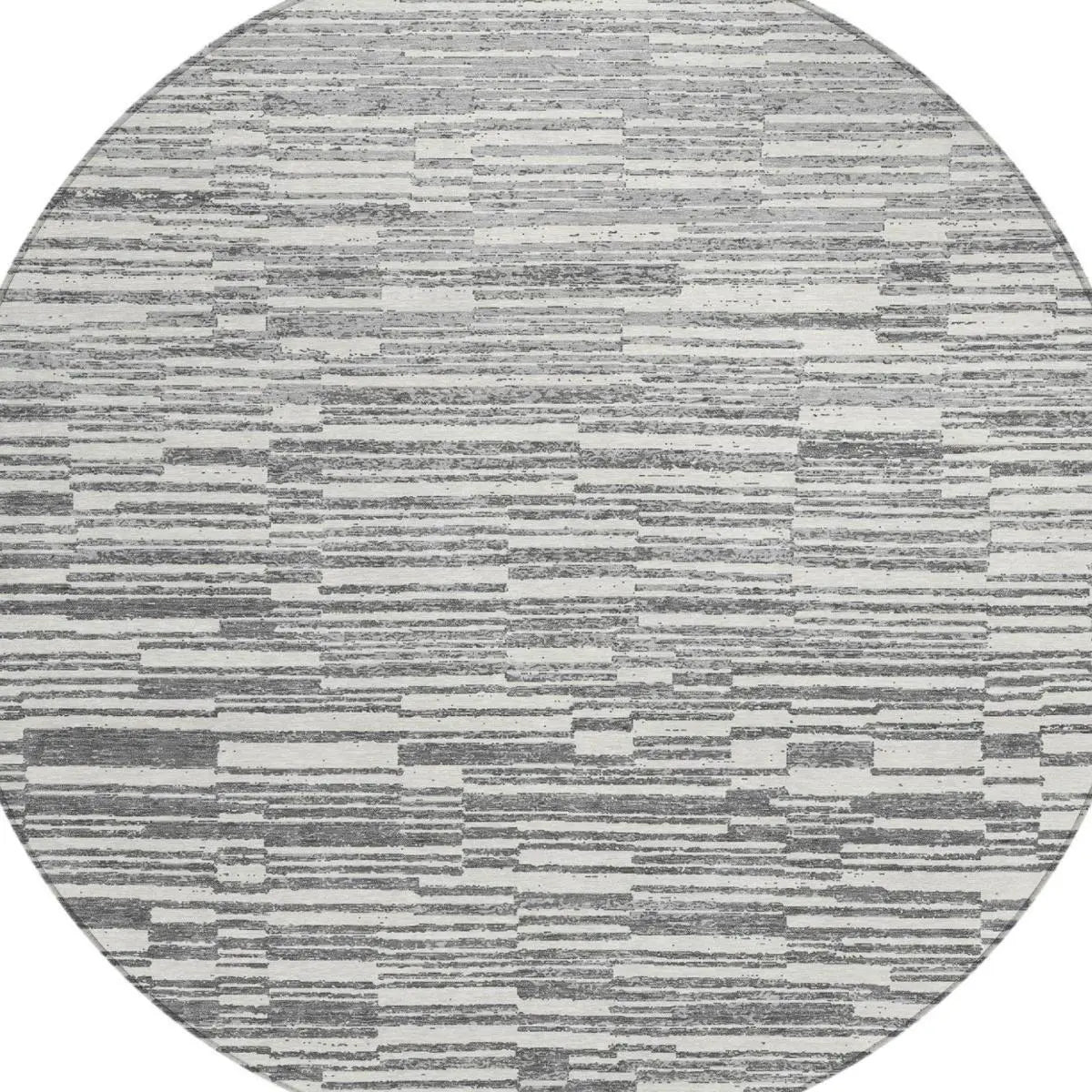 8' Graphite And Gray Round Striped Washable Indoor Outdoor Area Rug Homeroots Outdoor