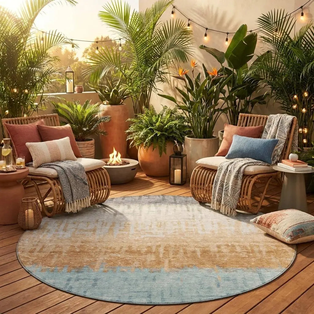 8' Graphite And Gray Round Striped Washable Indoor Outdoor Area Rug Homeroots Outdoor