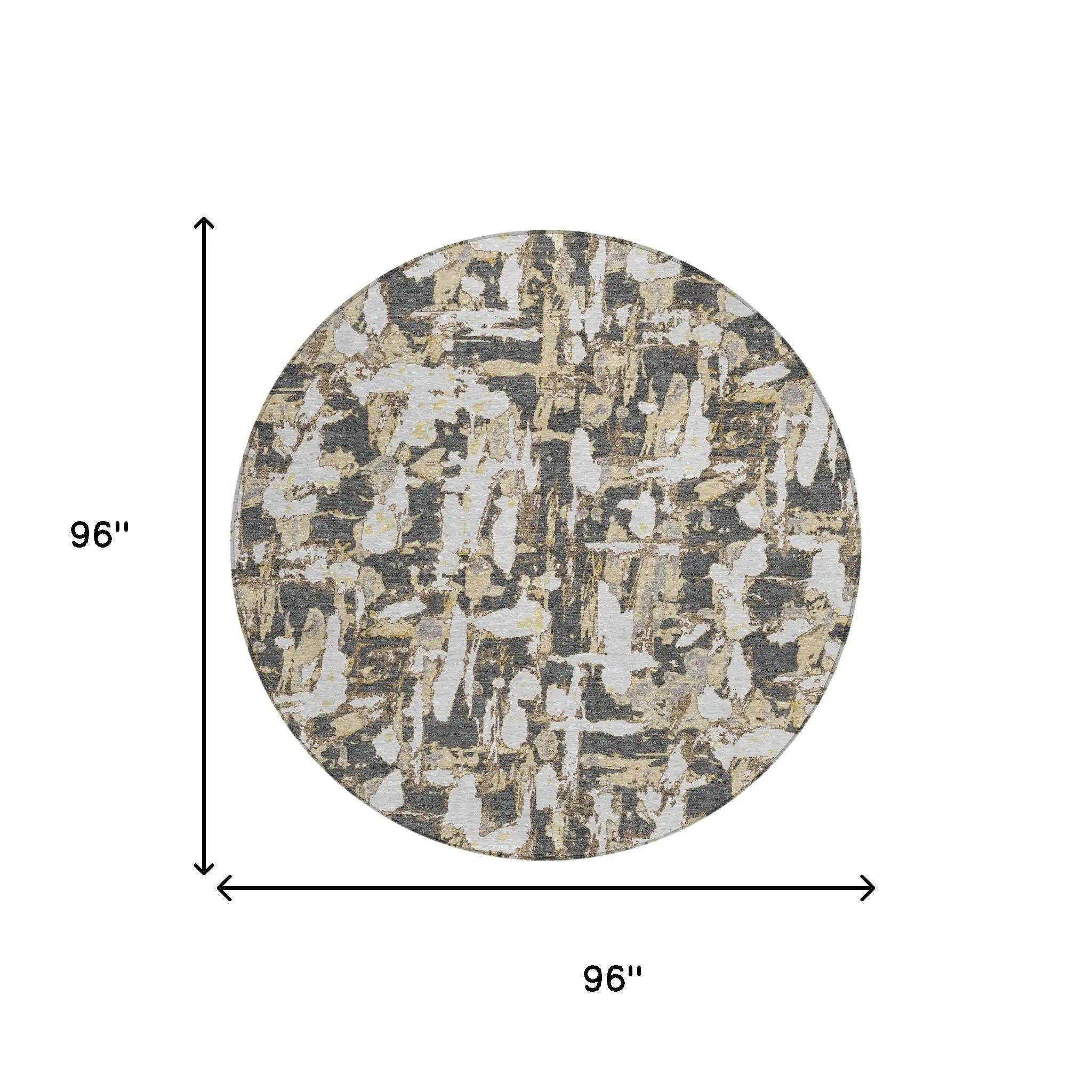 8' Graphite And Ivory Round Abstract Washable Indoor Outdoor Area Rug Homeroots Outdoor