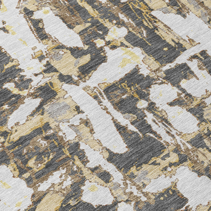 8' Graphite And Ivory Round Abstract Washable Indoor Outdoor Area Rug Homeroots Outdoor