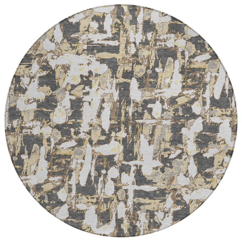 8' Graphite And Ivory Round Abstract Washable Indoor Outdoor Area Rug Homeroots Outdoor
