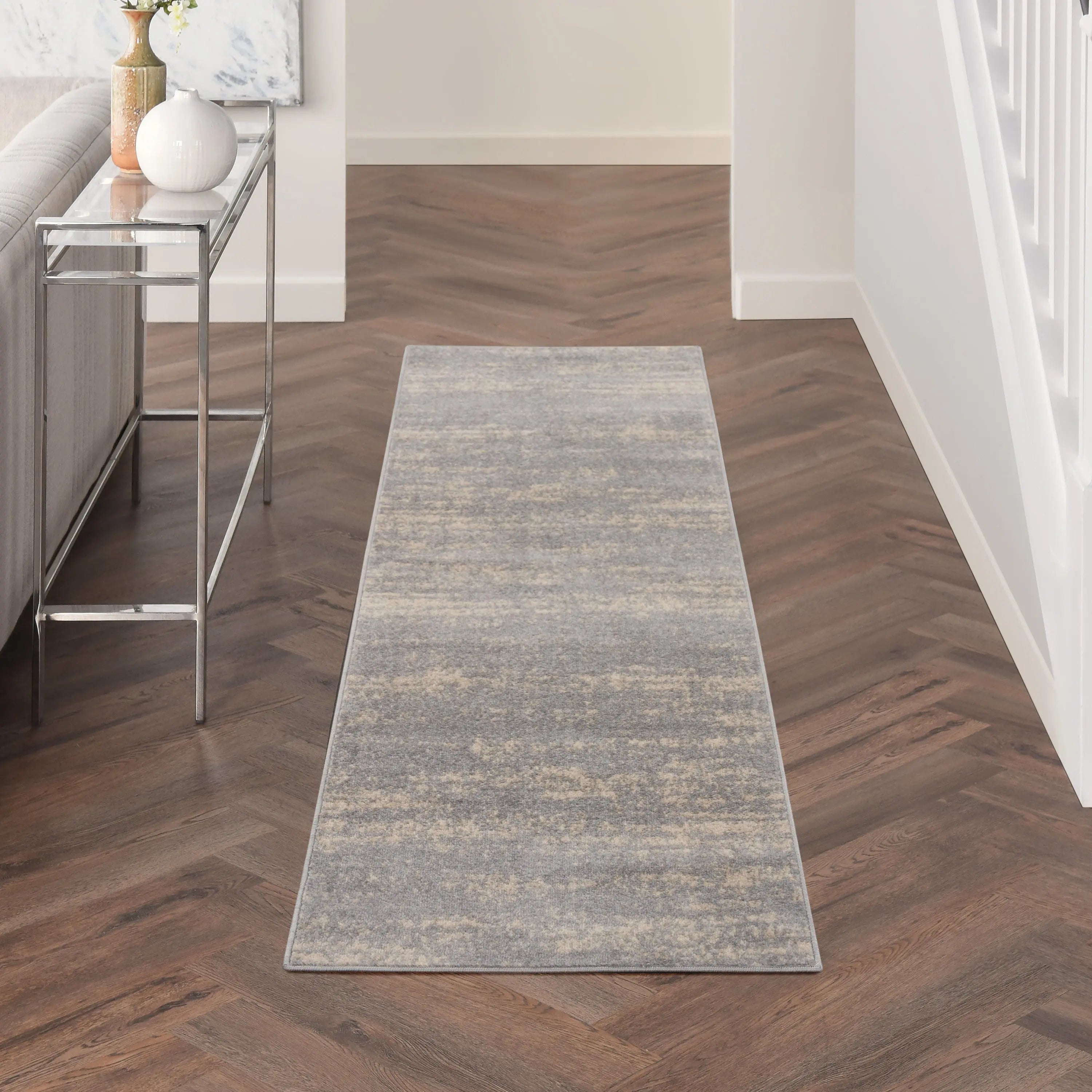 8' Gray And Beige Abstract Indoor Outdoor Runner Rug Homeroots Outdoor