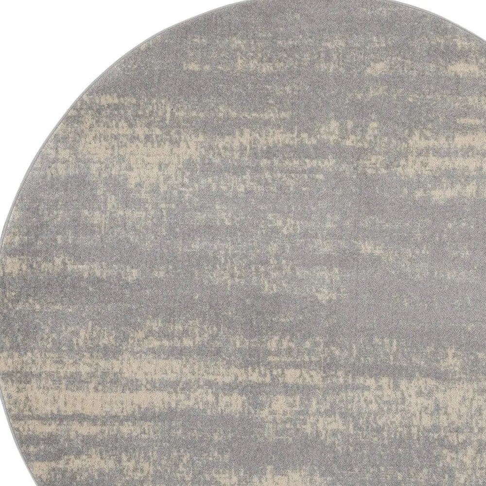 8' Gray And Beige Round Abstract Indoor Outdoor Area Rug Homeroots Outdoor