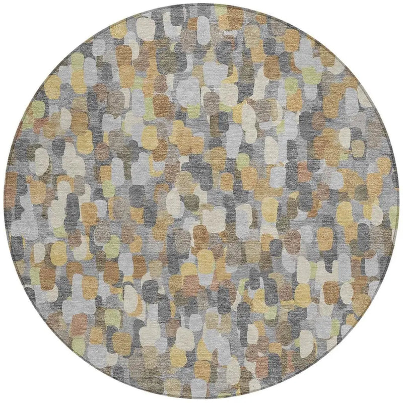 8' Gray And Beige Round Abstract Washable Indoor Outdoor Area Rug Homeroots Outdoor
