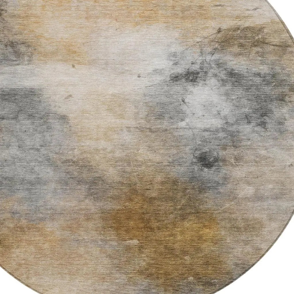 8' Gray And Beige Round Abstract Washable Indoor Outdoor Area Rug Homeroots Outdoor