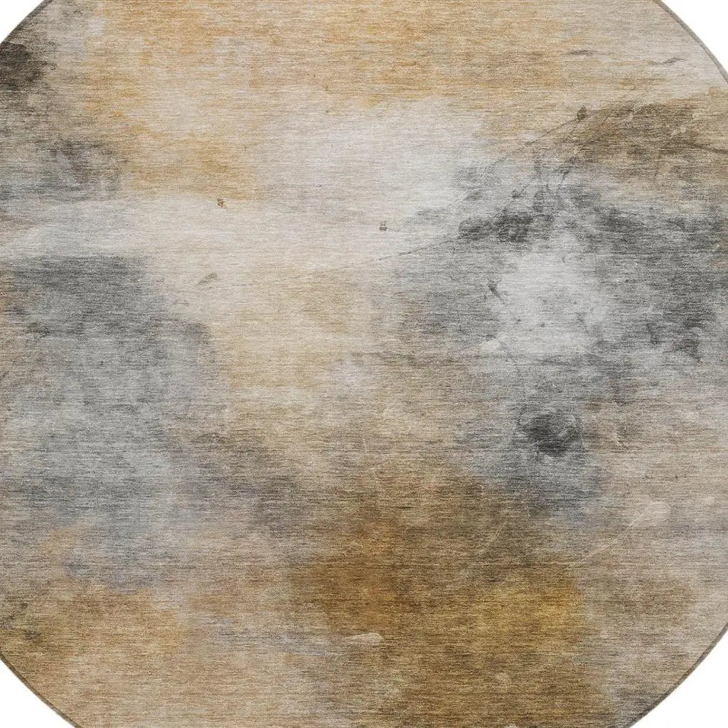 8' Gray And Beige Round Abstract Washable Indoor Outdoor Area Rug Homeroots Outdoor
