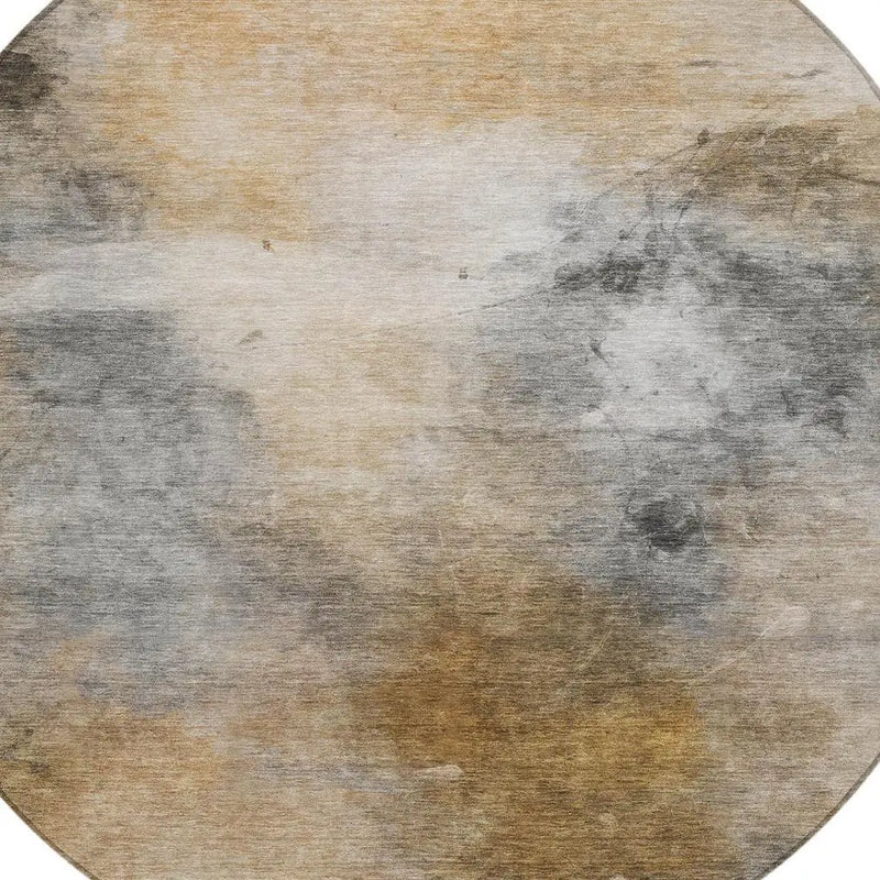 8' Gray And Beige Round Abstract Washable Indoor Outdoor Area Rug Homeroots Outdoor