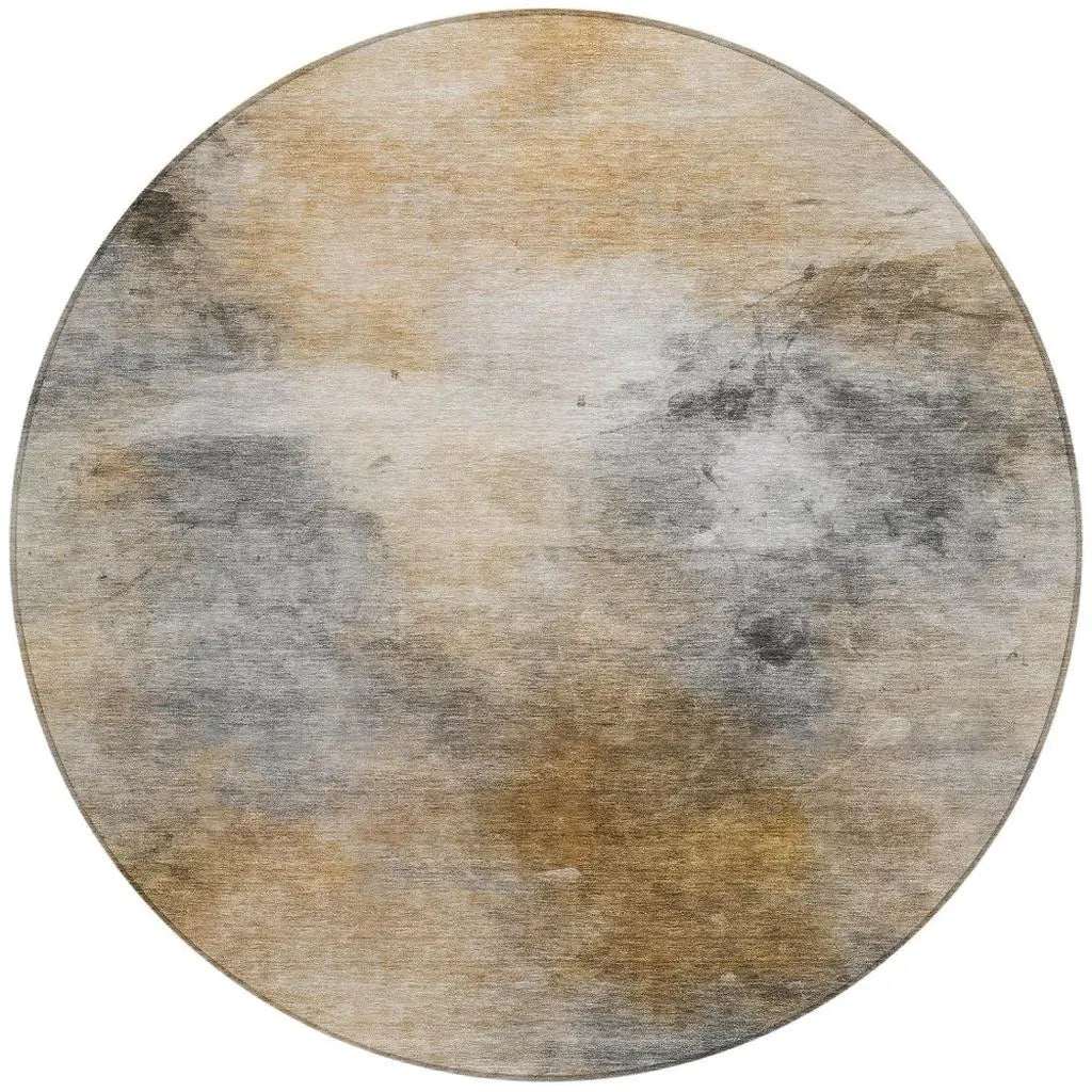 8' Gray And Beige Round Abstract Washable Indoor Outdoor Area Rug Homeroots Outdoor