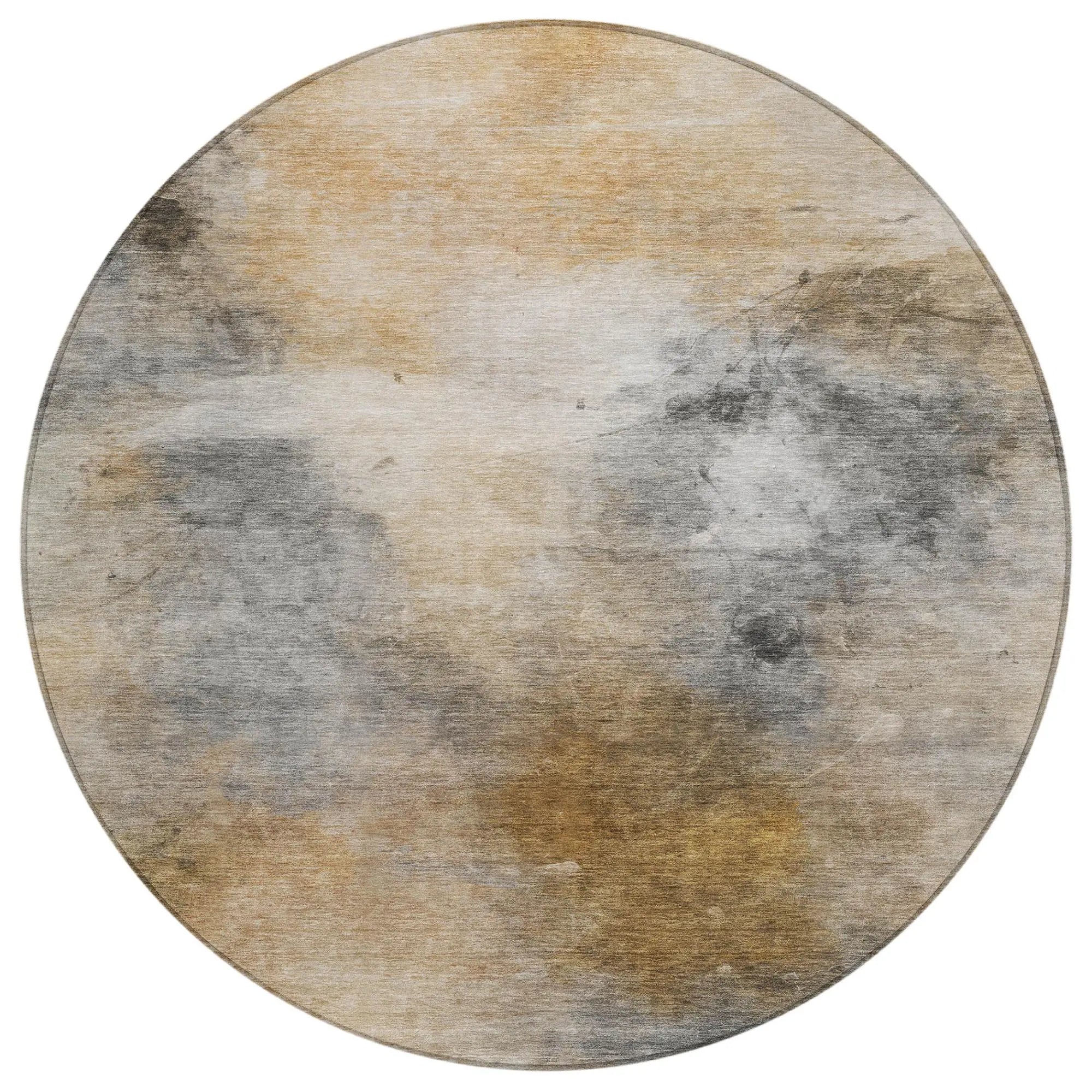8' Gray And Beige Round Abstract Washable Indoor Outdoor Area Rug Homeroots Outdoor