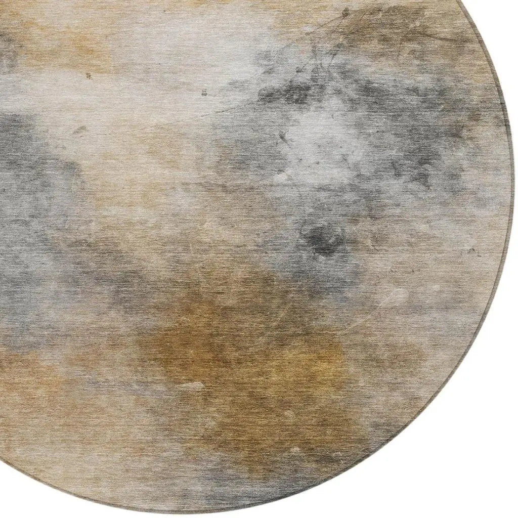 8' Gray And Beige Round Abstract Washable Indoor Outdoor Area Rug Homeroots Outdoor