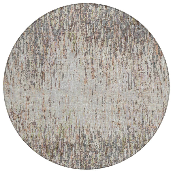 8' Gray And Beige Round Striped Washable Indoor Outdoor Area Rug Homeroots Outdoor