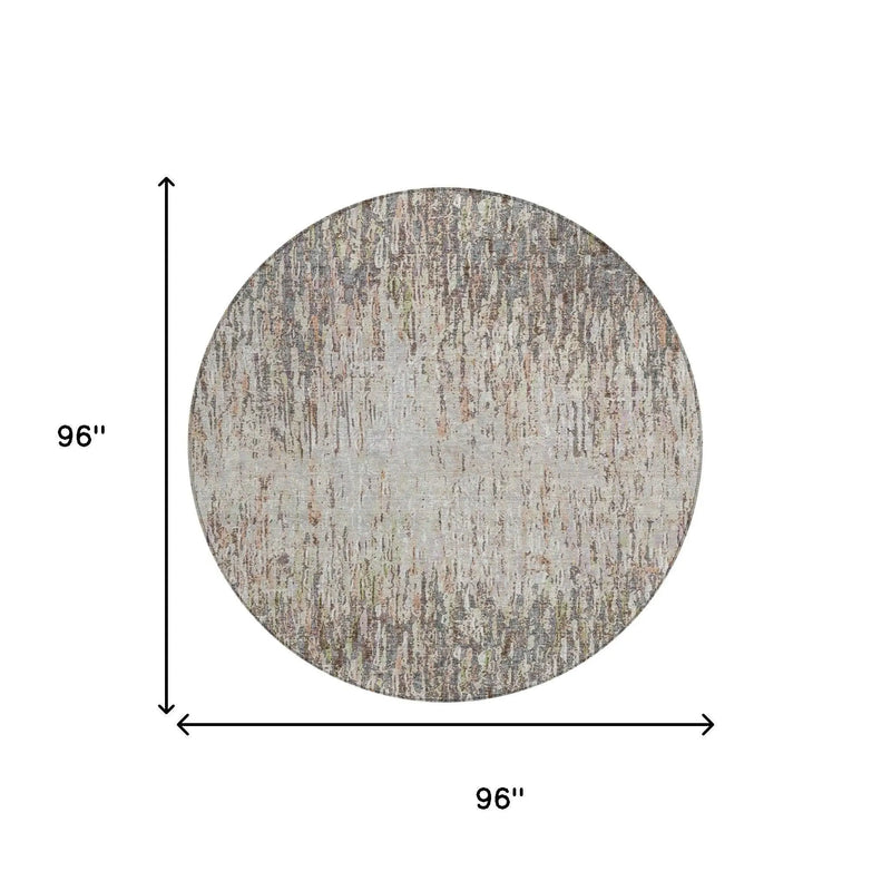 8' Gray And Beige Round Striped Washable Indoor Outdoor Area Rug Homeroots Outdoor