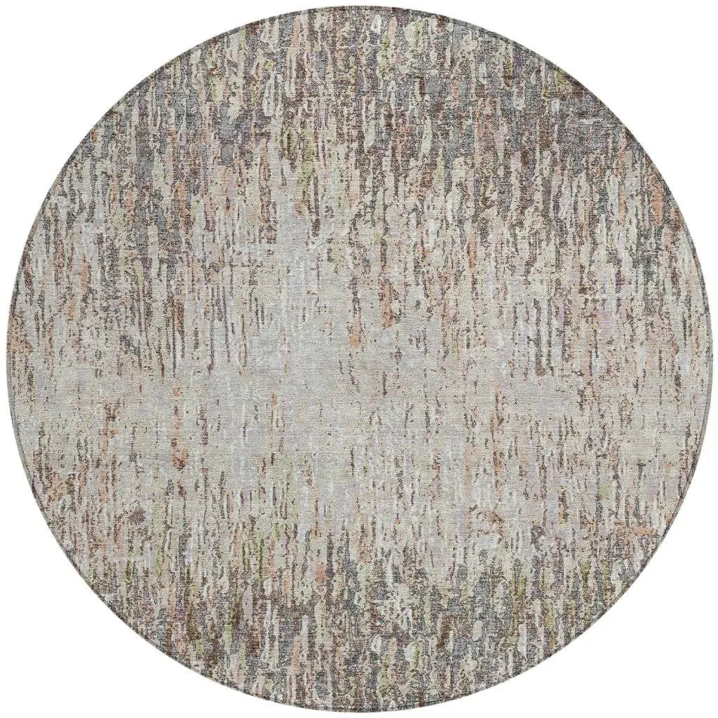 8' Gray And Beige Round Striped Washable Indoor Outdoor Area Rug Homeroots Outdoor
