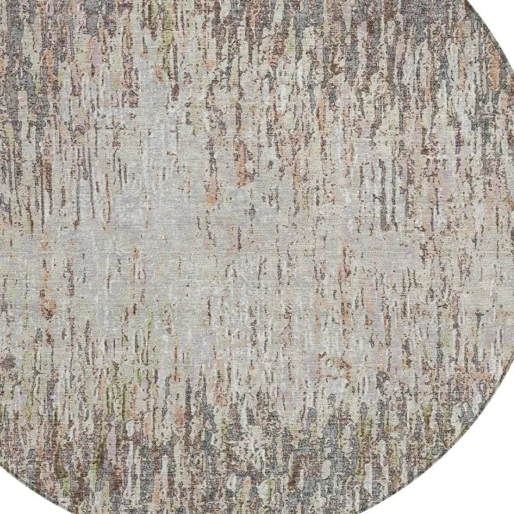 8' Gray And Beige Round Striped Washable Indoor Outdoor Area Rug Homeroots Outdoor