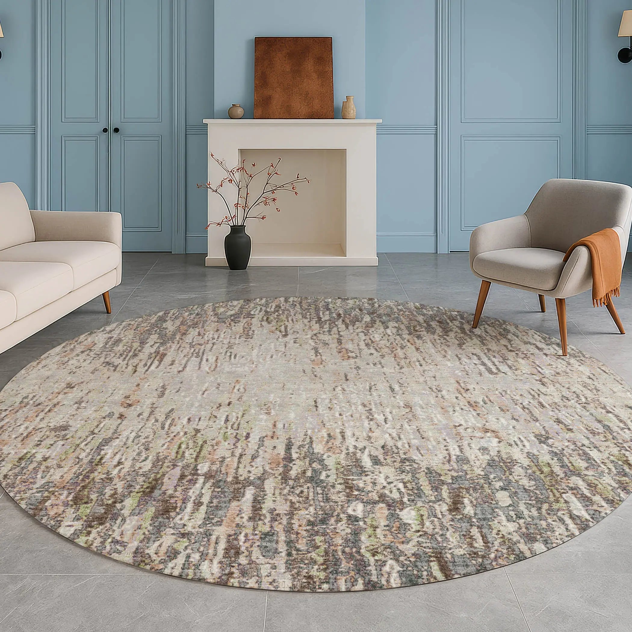 8' Gray And Beige Round Striped Washable Indoor Outdoor Area Rug Homeroots Outdoor