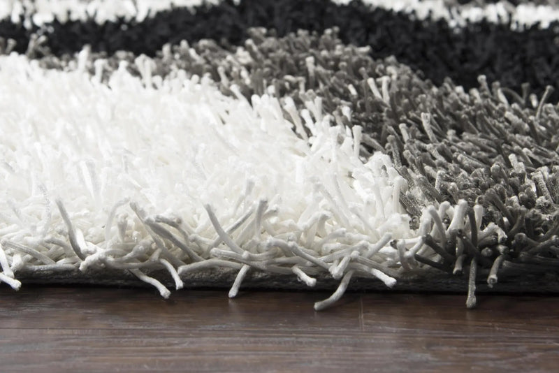 8' Gray And Black Abstract Shag Hand Tufted Round Rug Homeroots Home Decor