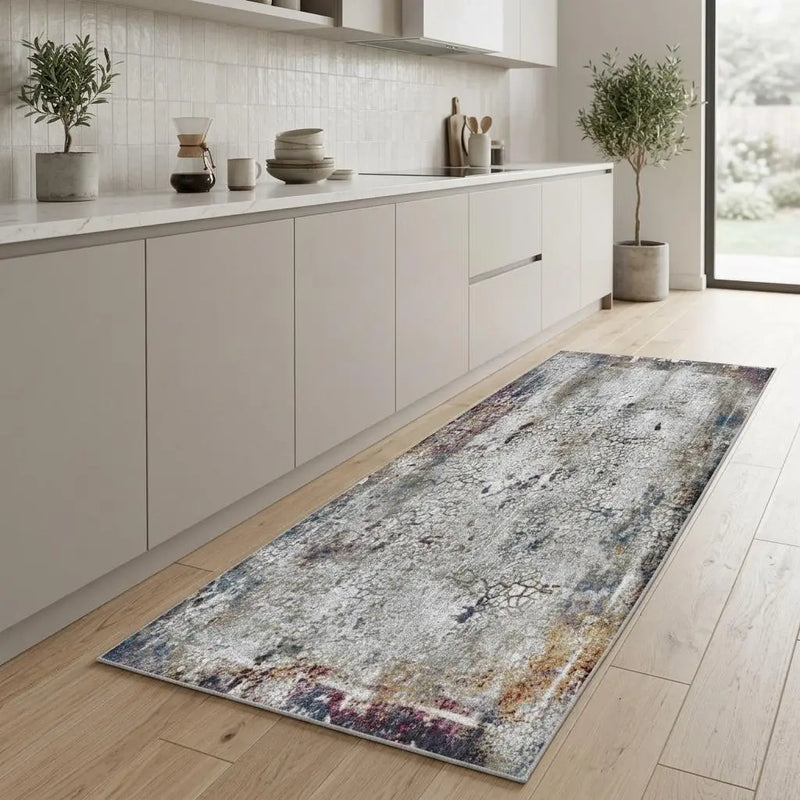 8' Gray And Blue Abstract Hand Carved Handmade Area Rug Homeroots Home Decor