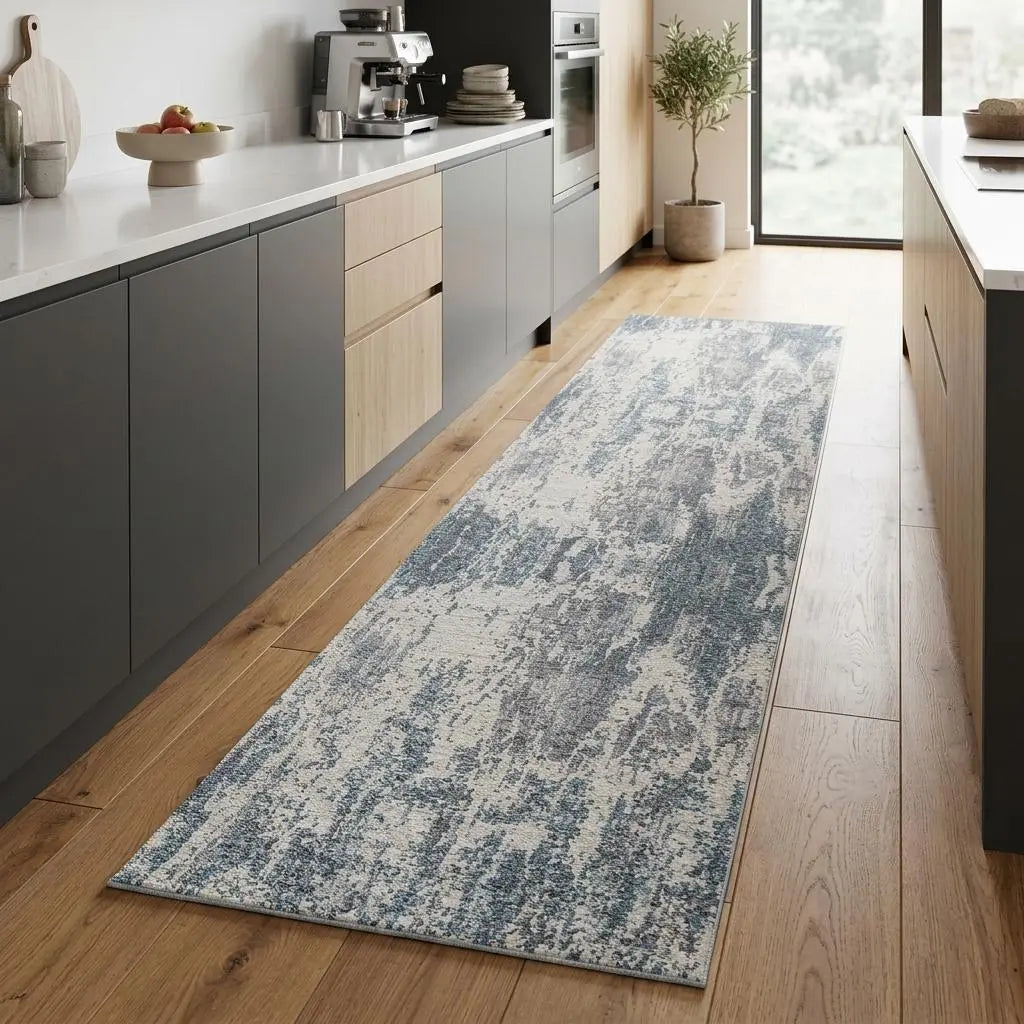 8' Gray And Blue Abstract Runner Rug Homeroots Home Decor