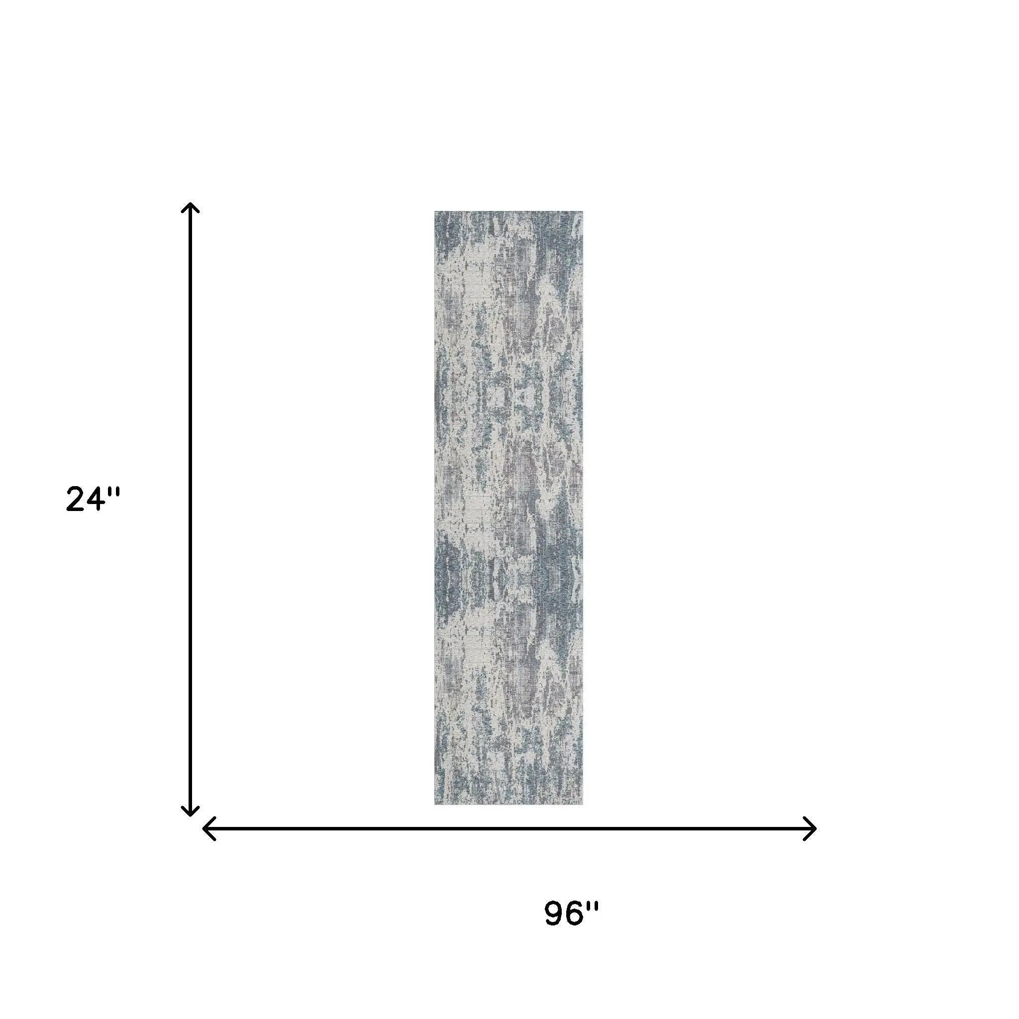 8' Gray And Blue Abstract Runner Rug Homeroots Home Decor