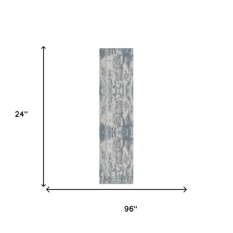 8' Gray And Blue Abstract Runner Rug Homeroots Home Decor