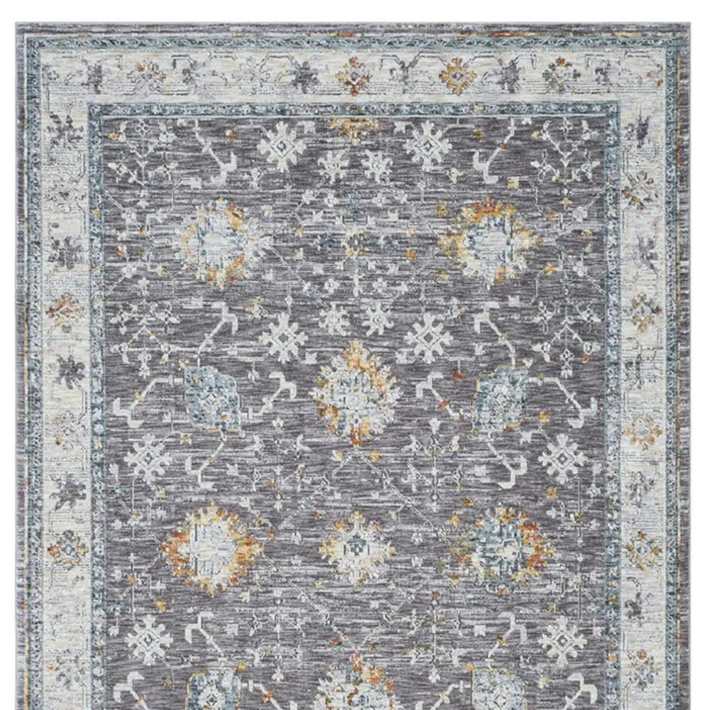 8' Gray And Blue Floral Distressed Runner Rug Homeroots Home Decor