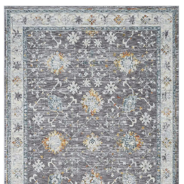 8' Gray And Blue Floral Distressed Runner Rug Homeroots Home Decor