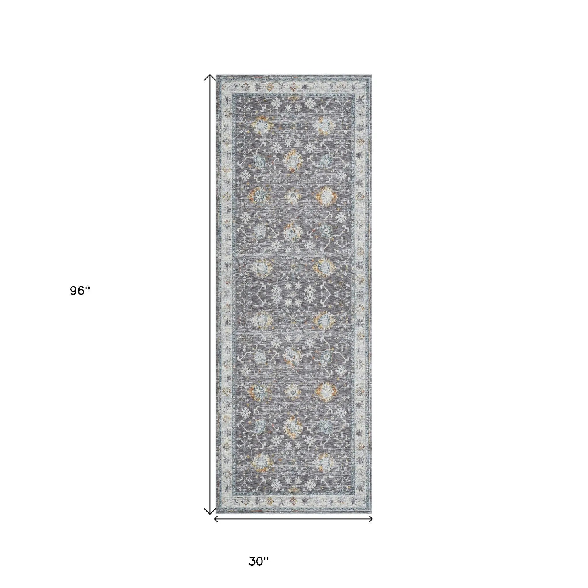 8' Gray And Blue Floral Distressed Runner Rug Homeroots Home Decor