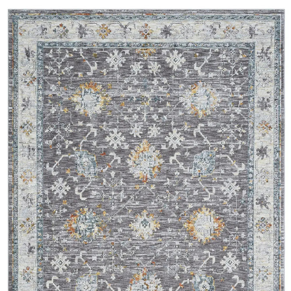 8' Gray And Blue Floral Distressed Runner Rug Homeroots Home Decor