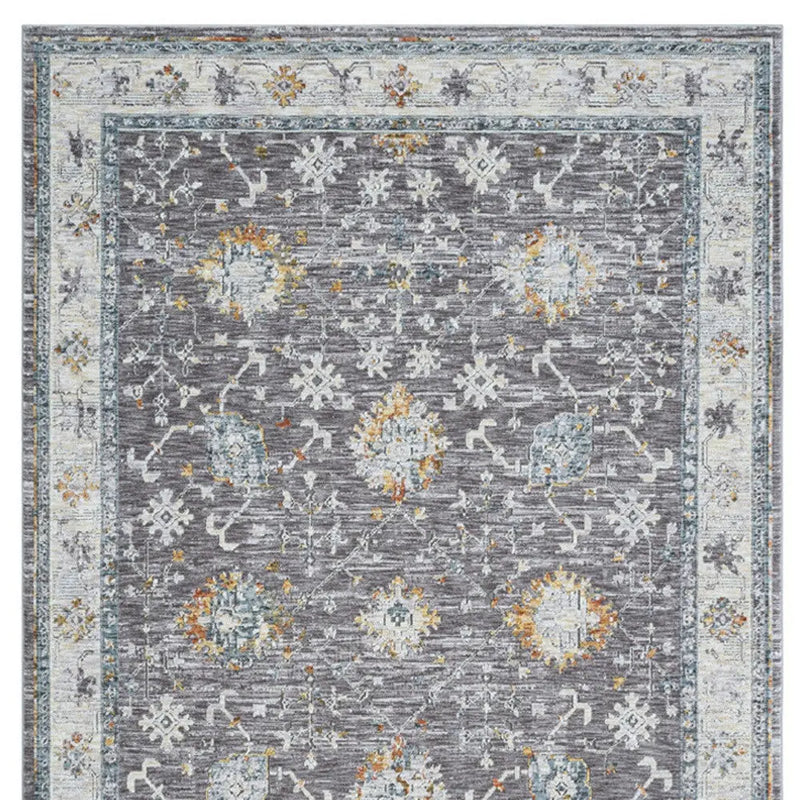 8' Gray And Blue Floral Distressed Runner Rug Homeroots Home Decor