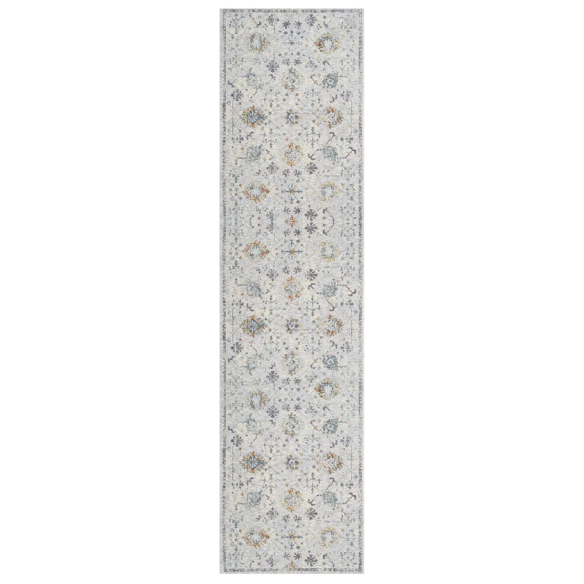8' Gray And Blue Floral Runner Rug Homeroots Home Decor