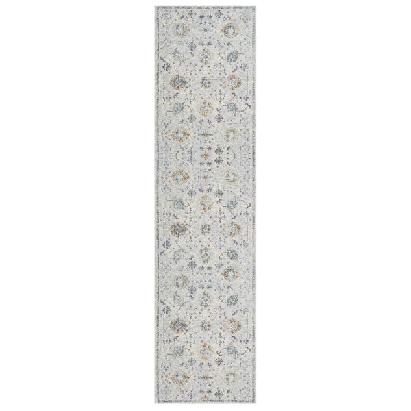 8' Gray And Blue Floral Runner Rug Homeroots Home Decor