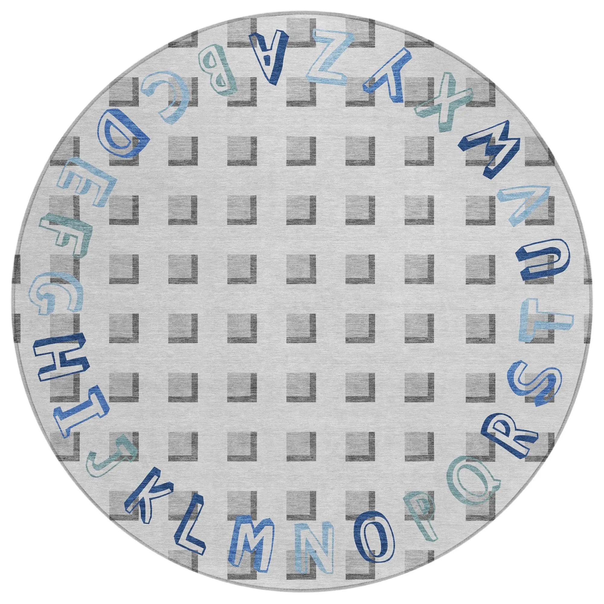 8' Gray And Blue Round Geometric Washable Indoor Outdoor Area Rug Homeroots Outdoor