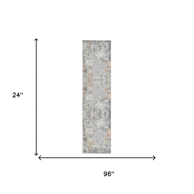 8' Gray And Brown Abstract Runner Rug Homeroots Home Decor