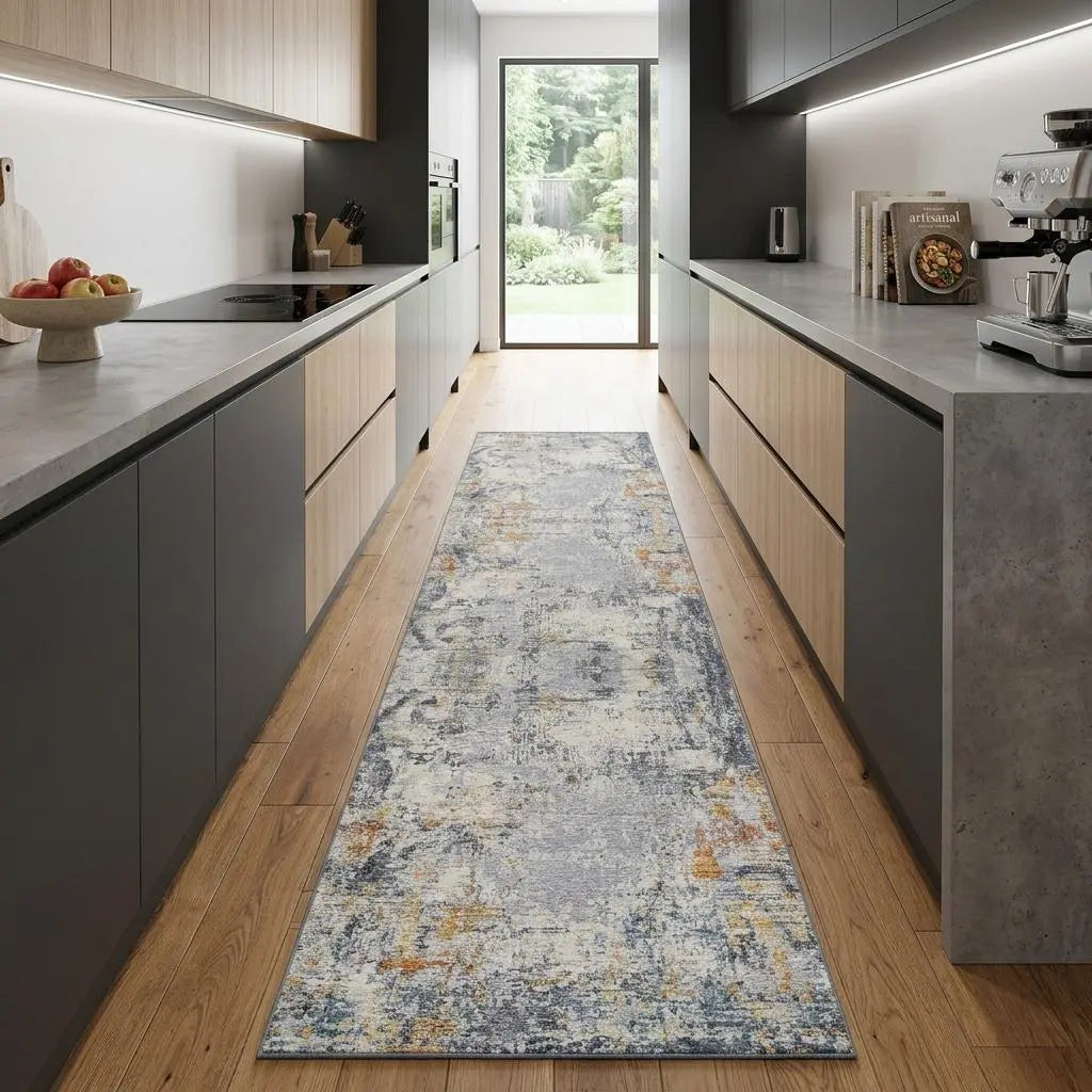 8' Gray And Brown Abstract Runner Rug Homeroots Home Decor