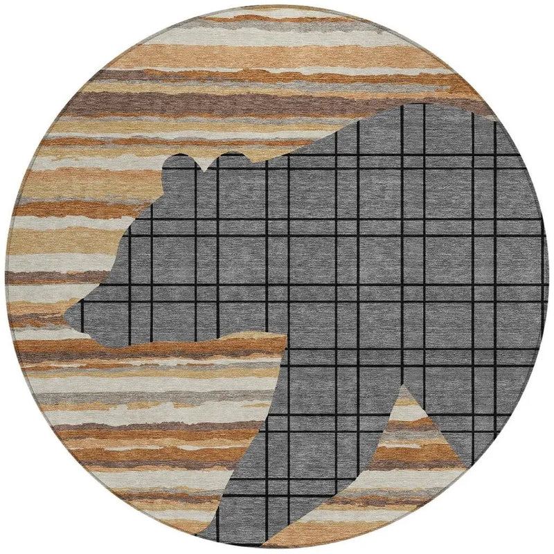 8' Gray And Brown Round Abstract Washable Indoor Outdoor Area Rug Homeroots Outdoor